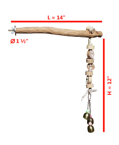 CRAFTMAVEN  HARDWOOD BIRD TOY #1 : LARGE HARDWOOD PLAY ROOST WITH CLIMBING ROPE AND BELLS