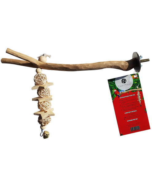 CRAFTMAVEN  HARDWOOD BIRD TOY #2: LARGE HARDWOOD PLAY ROOST WITH CLIMBING ROPE AND BELL