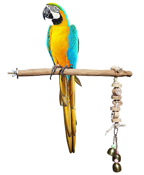 CRAFTMAVEN  HARDWOOD BIRD TOY #1 : LARGE HARDWOOD PLAY ROOST WITH CLIMBING ROPE AND BELLS