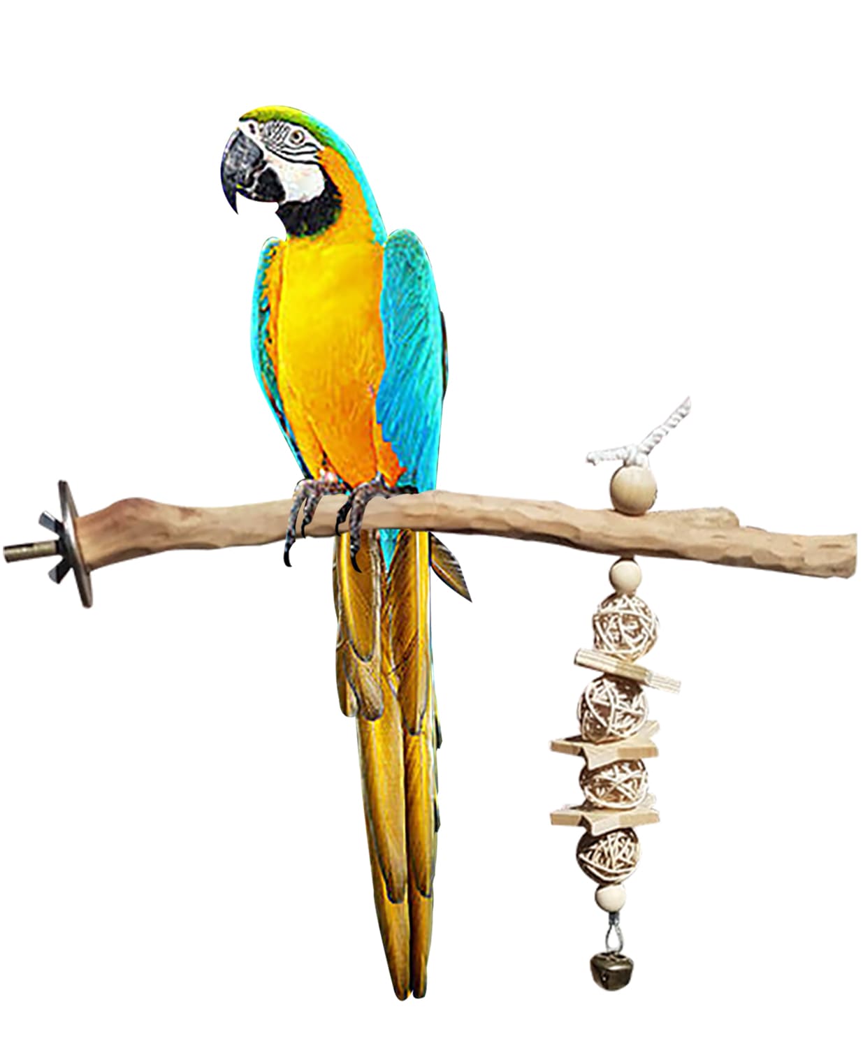 CRAFTMAVEN  HARDWOOD BIRD TOY #2: LARGE HARDWOOD PLAY ROOST WITH CLIMBING ROPE AND BELL